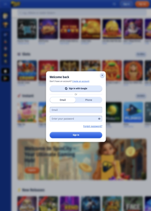 City player account access Spin City Casino