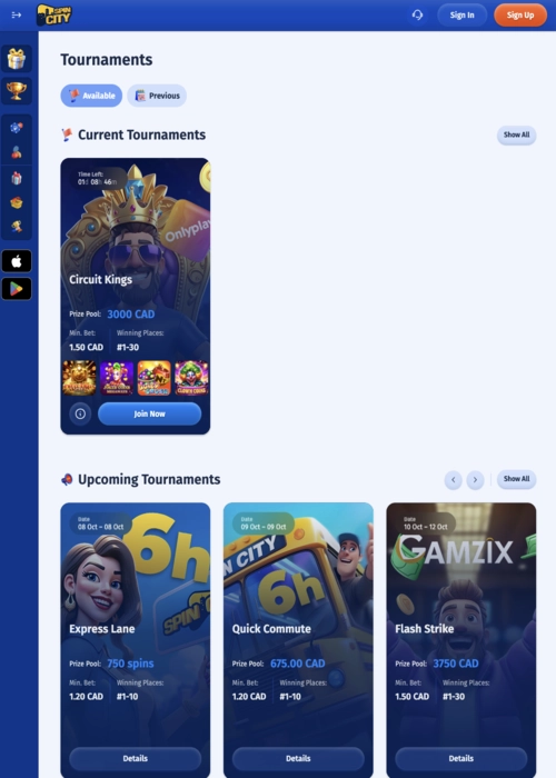 Mobile city gaming platform Spin City Casino